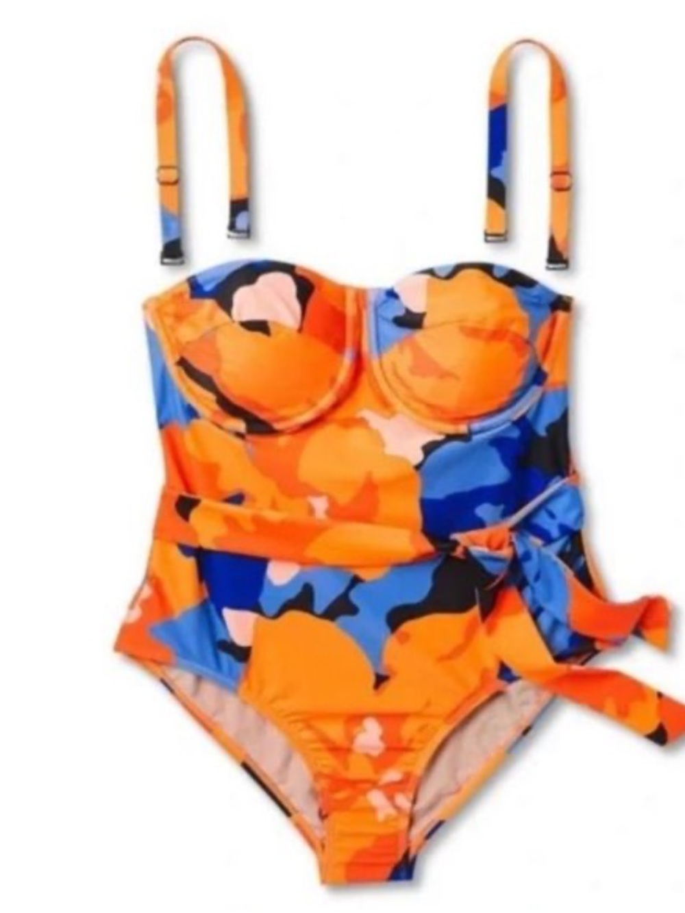 NWT Tabitha Brown Orange & Blue Camo One-Piece Swimsuit with Front Knot